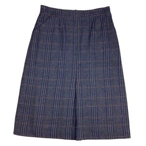 Vintage Tweed Plaid Midi Wool Blend Skirt Women's 12 29 Waist Blue Pink Purple